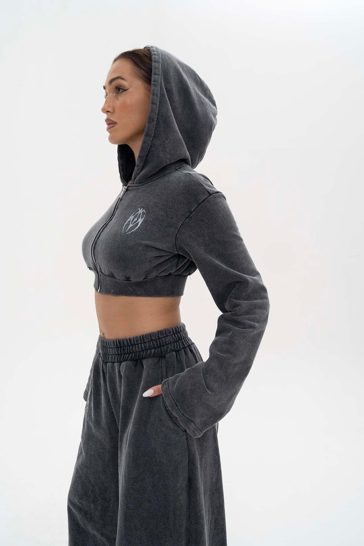Hoodie "Crop Zip" grey stone