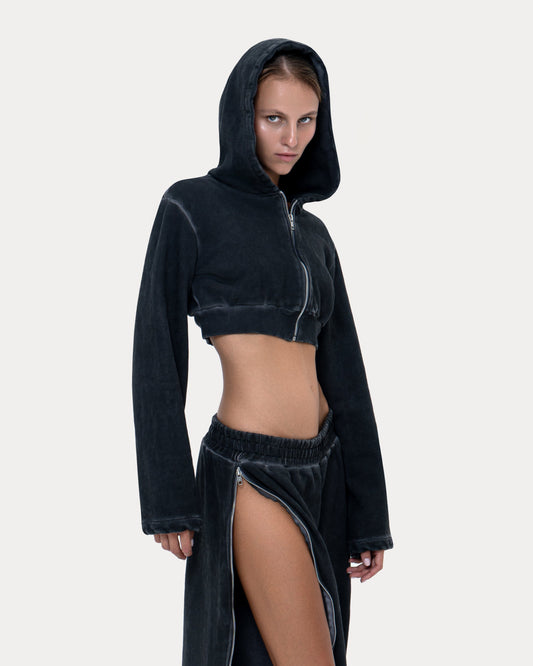 Hoodie "Crop Zip" grey
